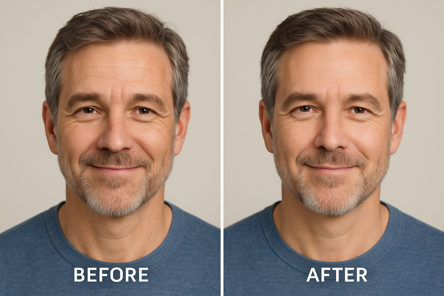 create a before and after photos of a man after Syn-Ake peptide serum organic