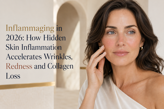 Woman with calm, glowing skin illustrating inflammaging, redness, collagen loss and peptide skincare in 2026