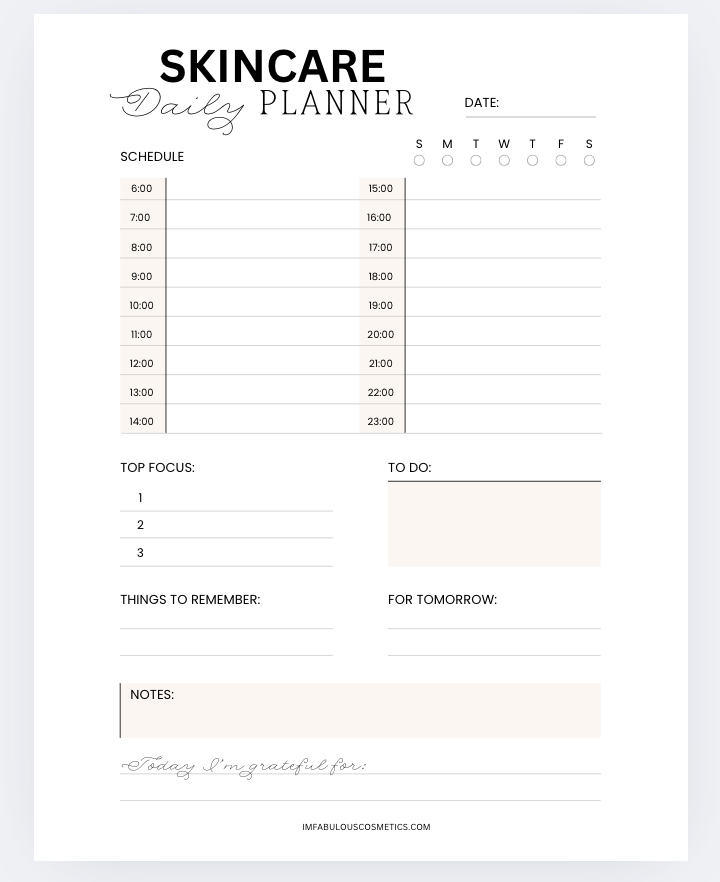 SKINCARE REGIMEN WEEKLY PLANNER