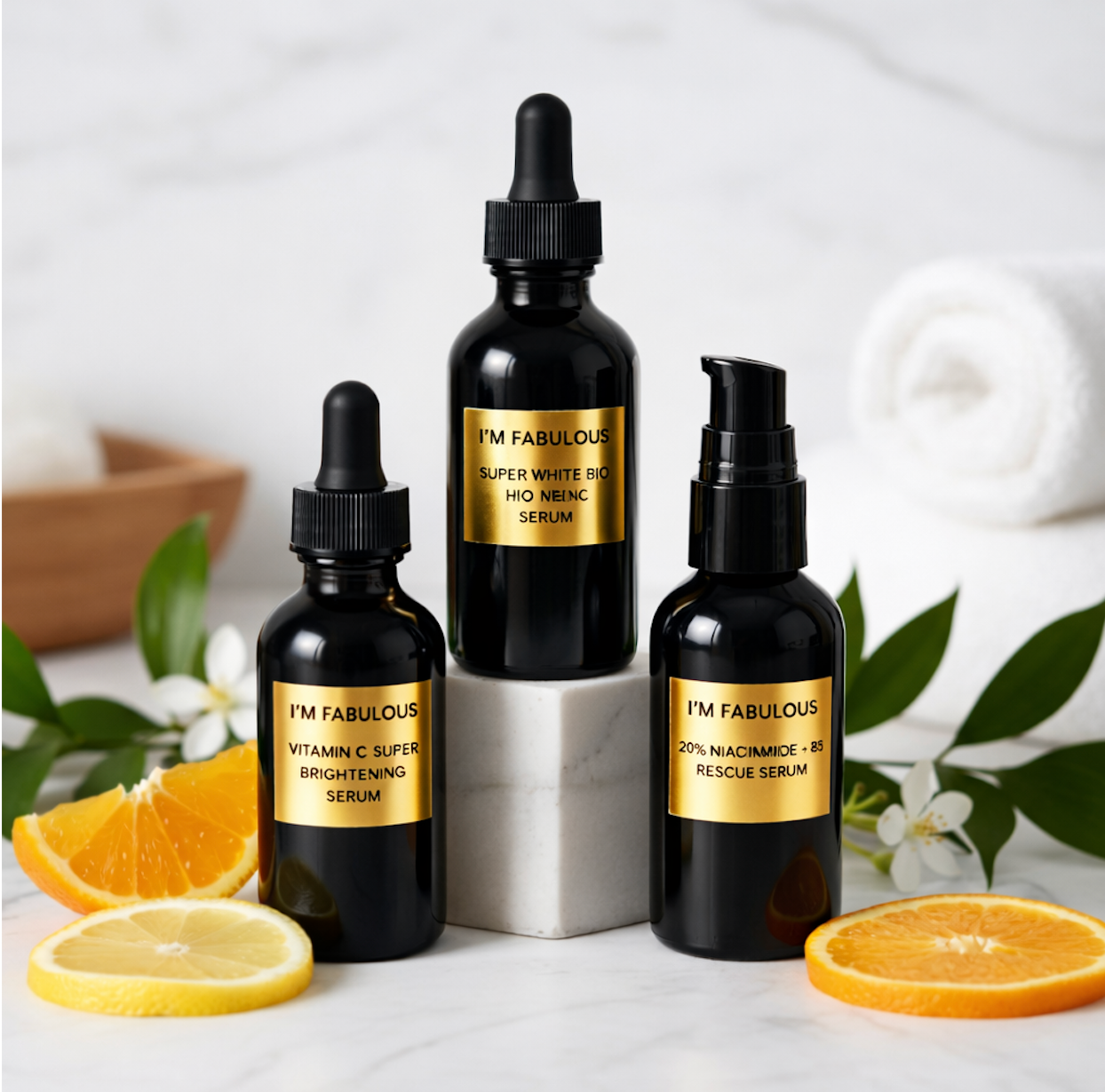 I'M FABULOUS Hyperpigmentation and Brightening Solution bundle with Super White Bio Serum, Vitamin C Serum and Niacinamide Serum