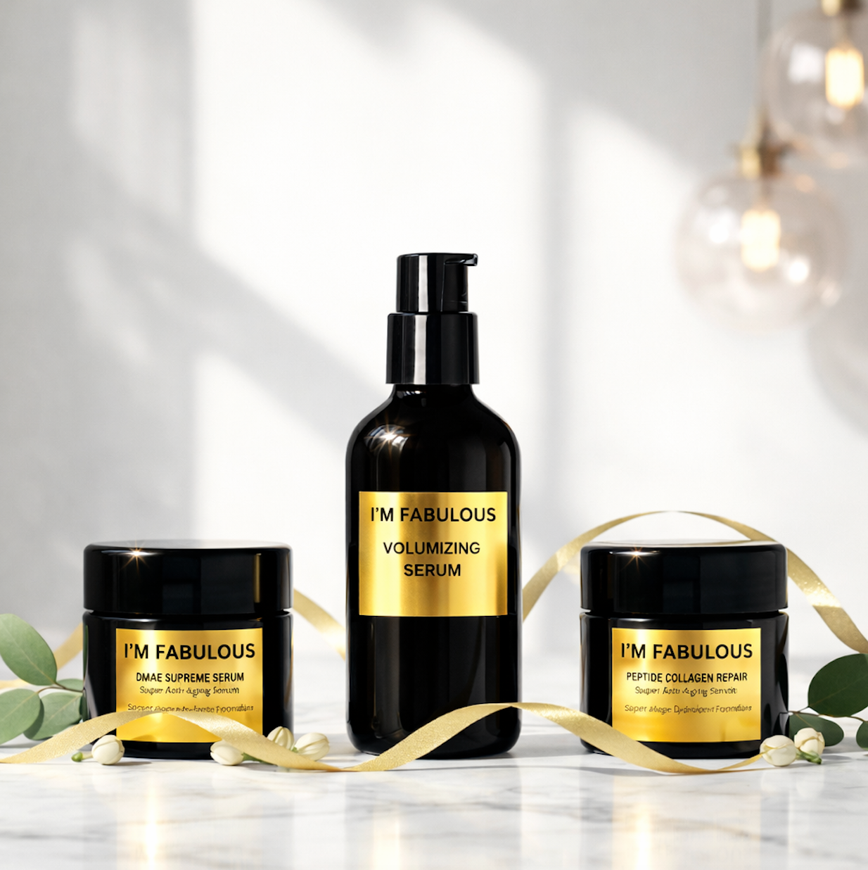 I'M FABULOUS Deep Wrinkle and Firming Treatment Bundle with Volumizing Serum, DMAE Serum and Peptide Collagen Repair Cream