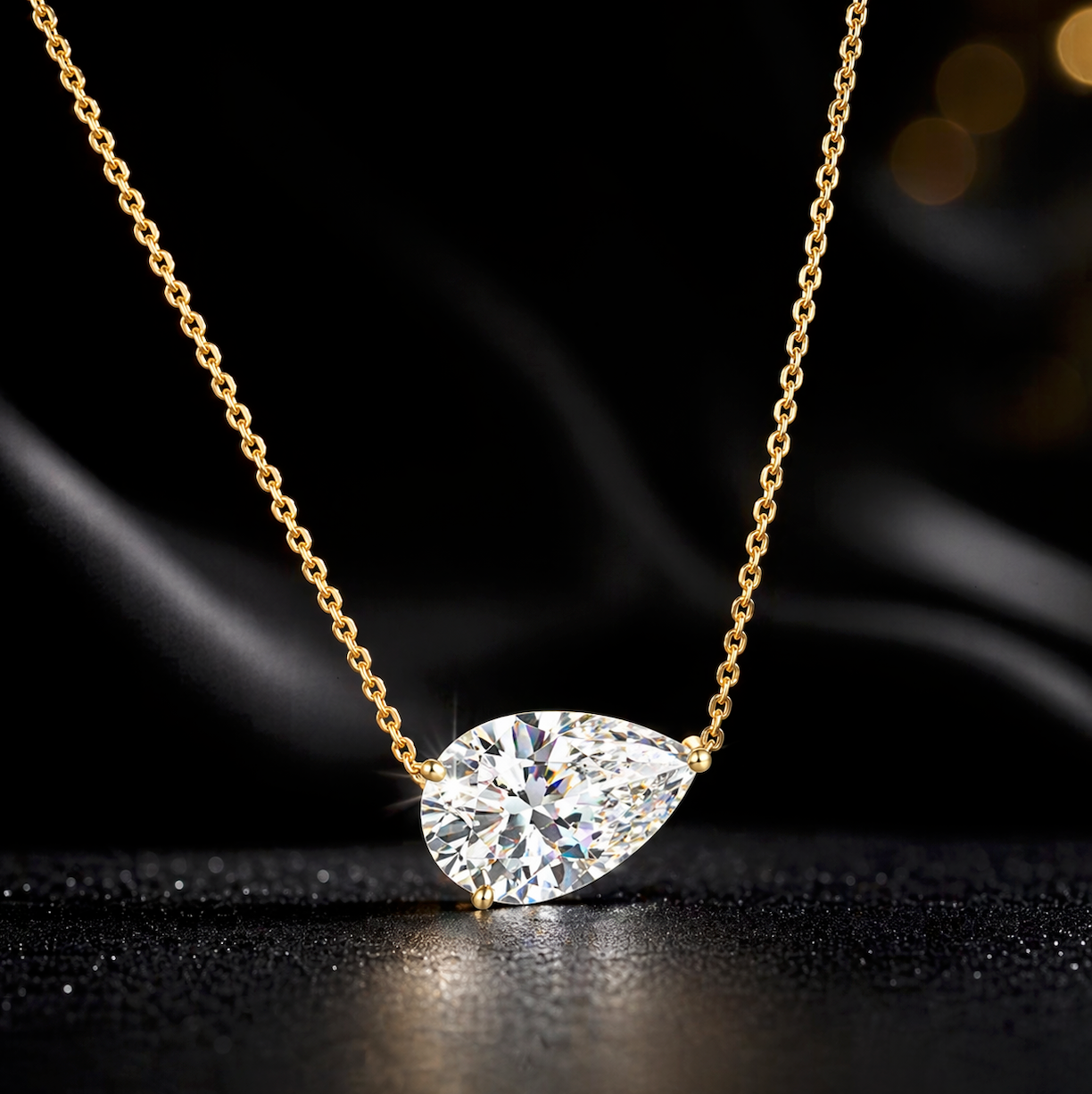 Gold 3CT Pear Cut Moissanite Pendant Necklace VVS1 925 Silver