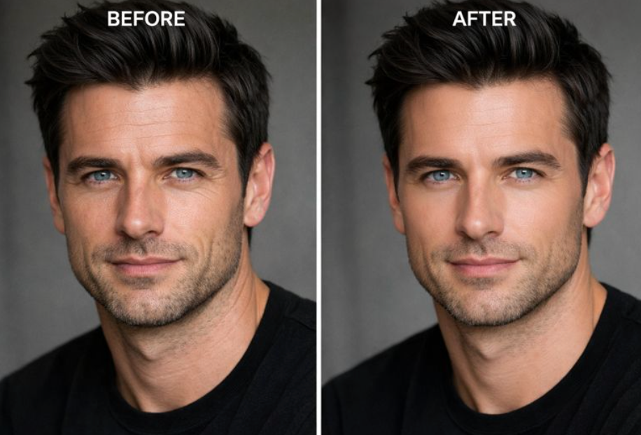 before and after photos of a men after using the Volumizing & Skin Plumping Serum | Anti-Aging, Firming & Hydrating Serum for Fuller, Youthful Skin