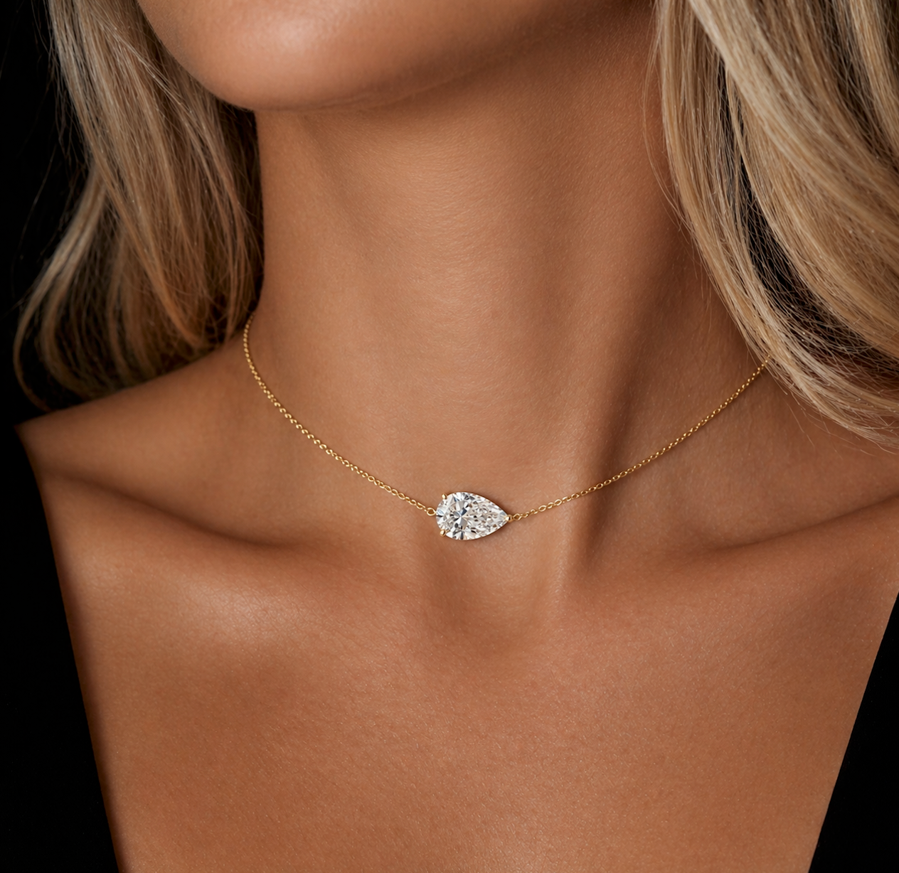 Gold 3CT Pear Cut Moissanite Pendant Necklace VVS1 925 Silver