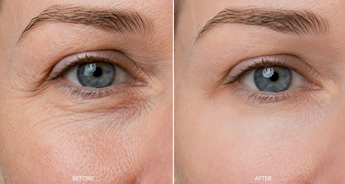 Documented under-eye appearance comparison following use of I'M FABULOUS Super Peptide Eye Serum