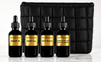 I’M FABULOUS Cosmetics peptide serum bundle with SNAP-8, GHK-Cu, GHK-Biotin and Expression Line Peptide Serum in luxury black and gold packaging.