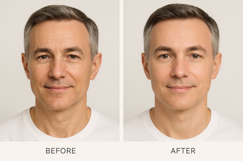 Man before and after SNAP-8 peptide serum results
