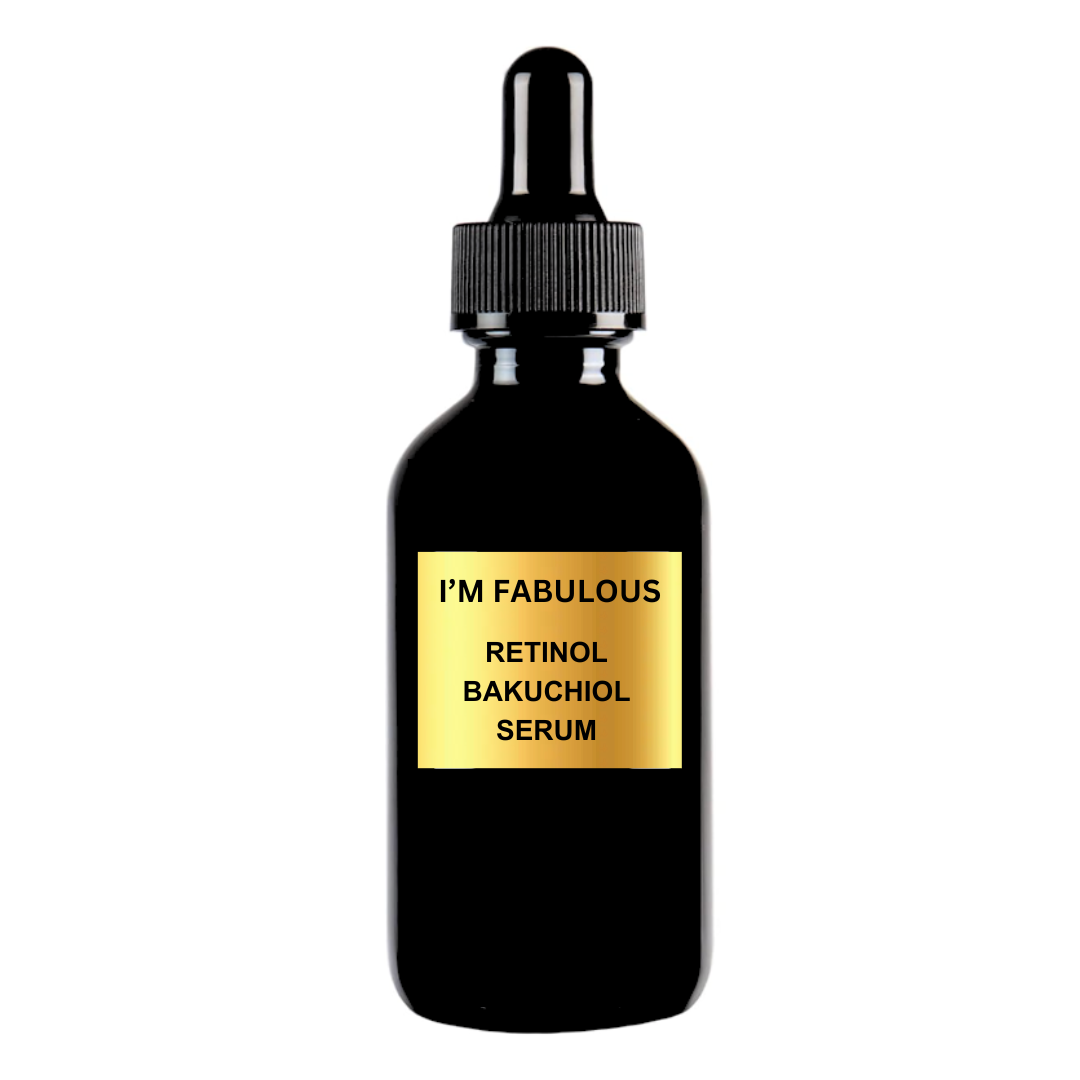 I'M FABULOUS Retinol Bakuchiol Serum in a black glass dropper bottle with gold label