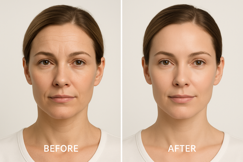 Woman before and after SNAP-8 peptide serum results